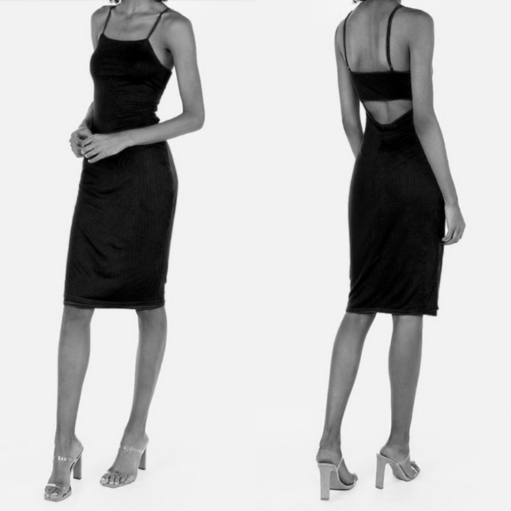 BNWT Express Ribbed Black Midi Cut-out back Dress